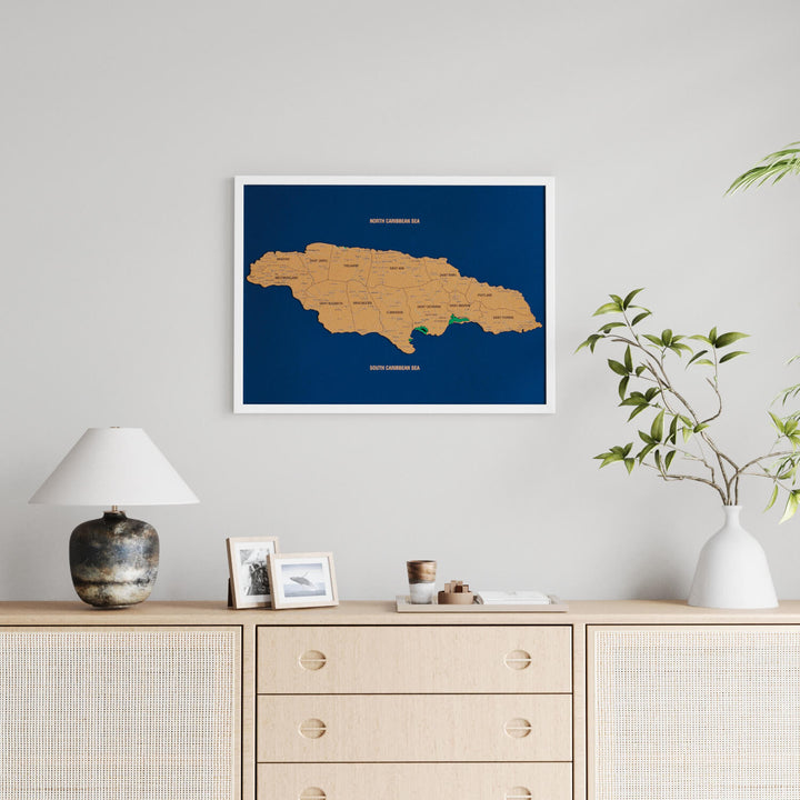 Framed Jamaica Cork Wall Map Decor