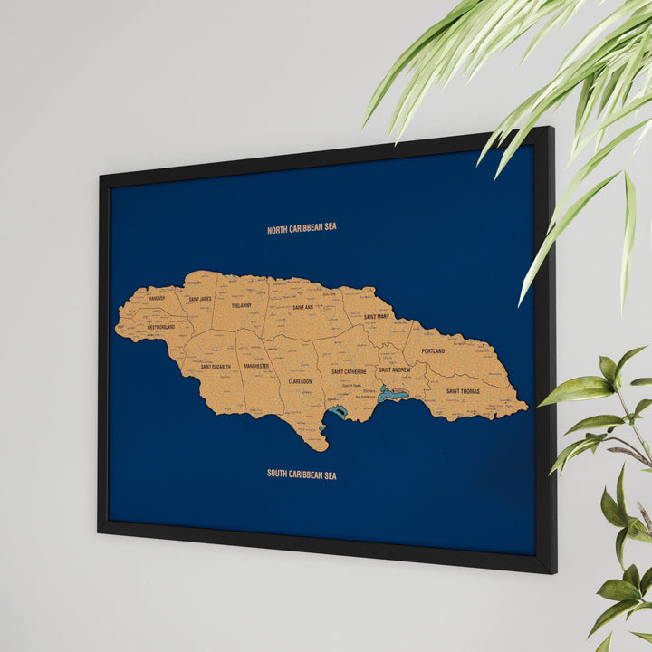 Framed Jamaica Cork Wall Map Decor