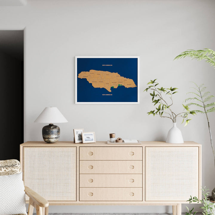 Framed Jamaica Cork Wall Map Decor