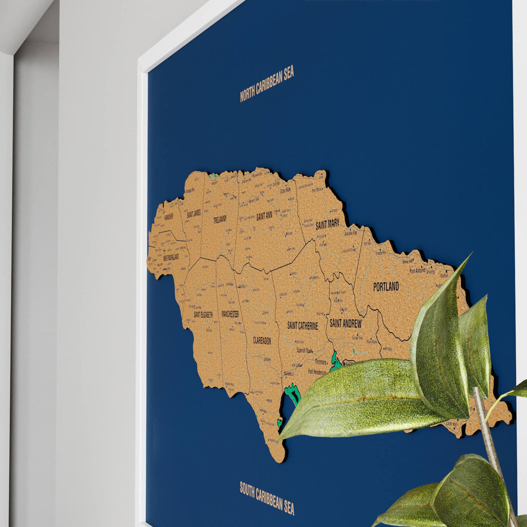 Framed Jamaica Cork Wall Map Decor