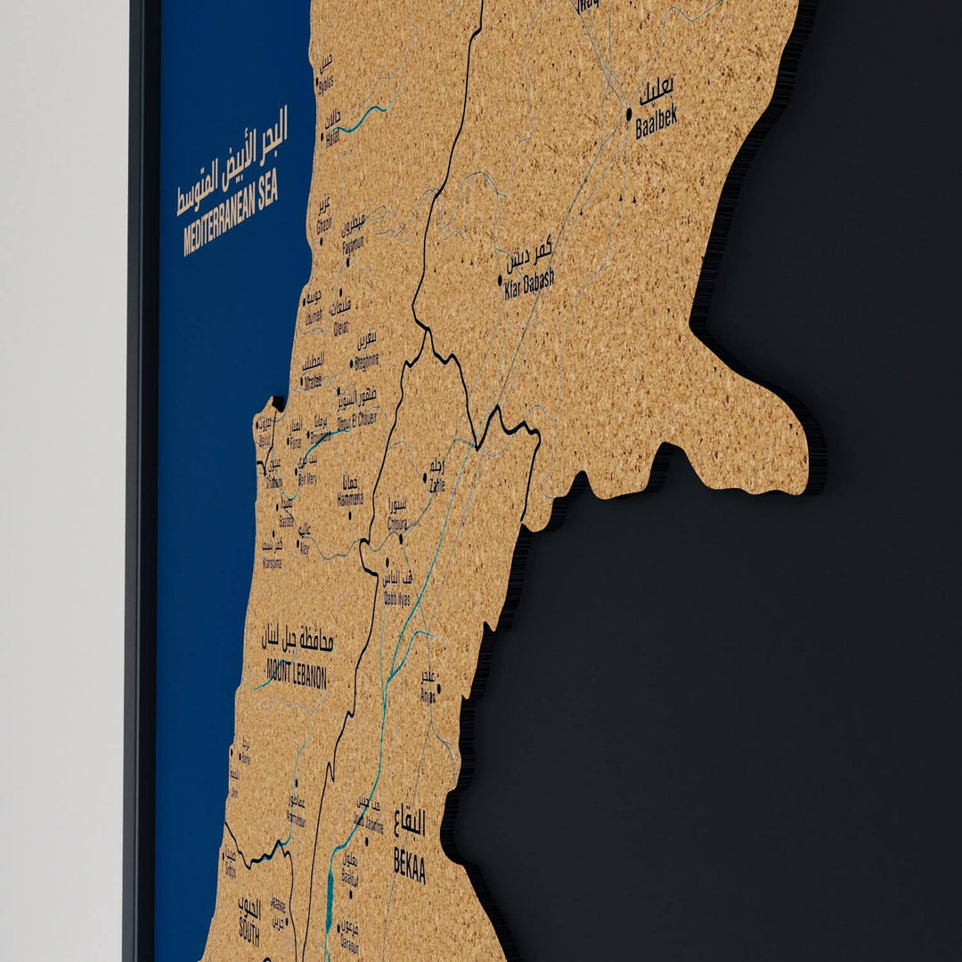 Framed Lebanon Cork Wall Map Decor