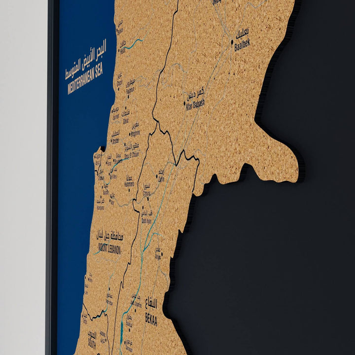 Framed Lebanon Cork Wall Map Decor