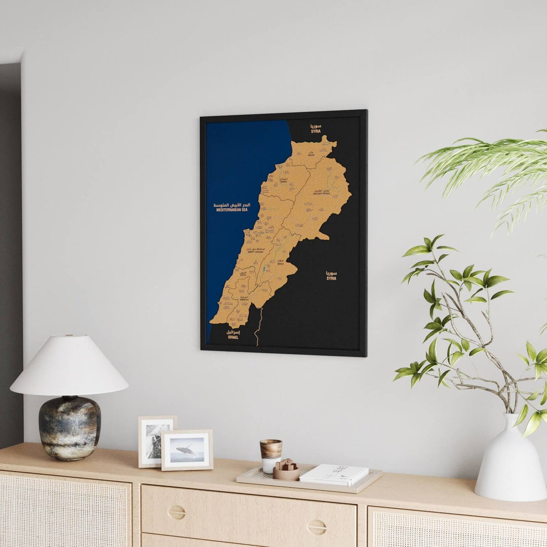 Framed Lebanon Cork Wall Map Decor