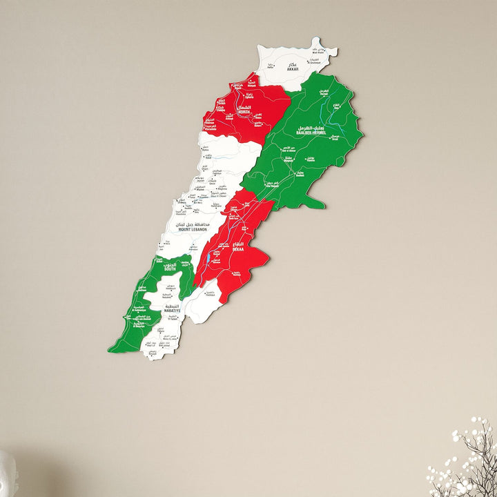 Lebanon Wooden Wall Map Colorful Flag Edition Decor