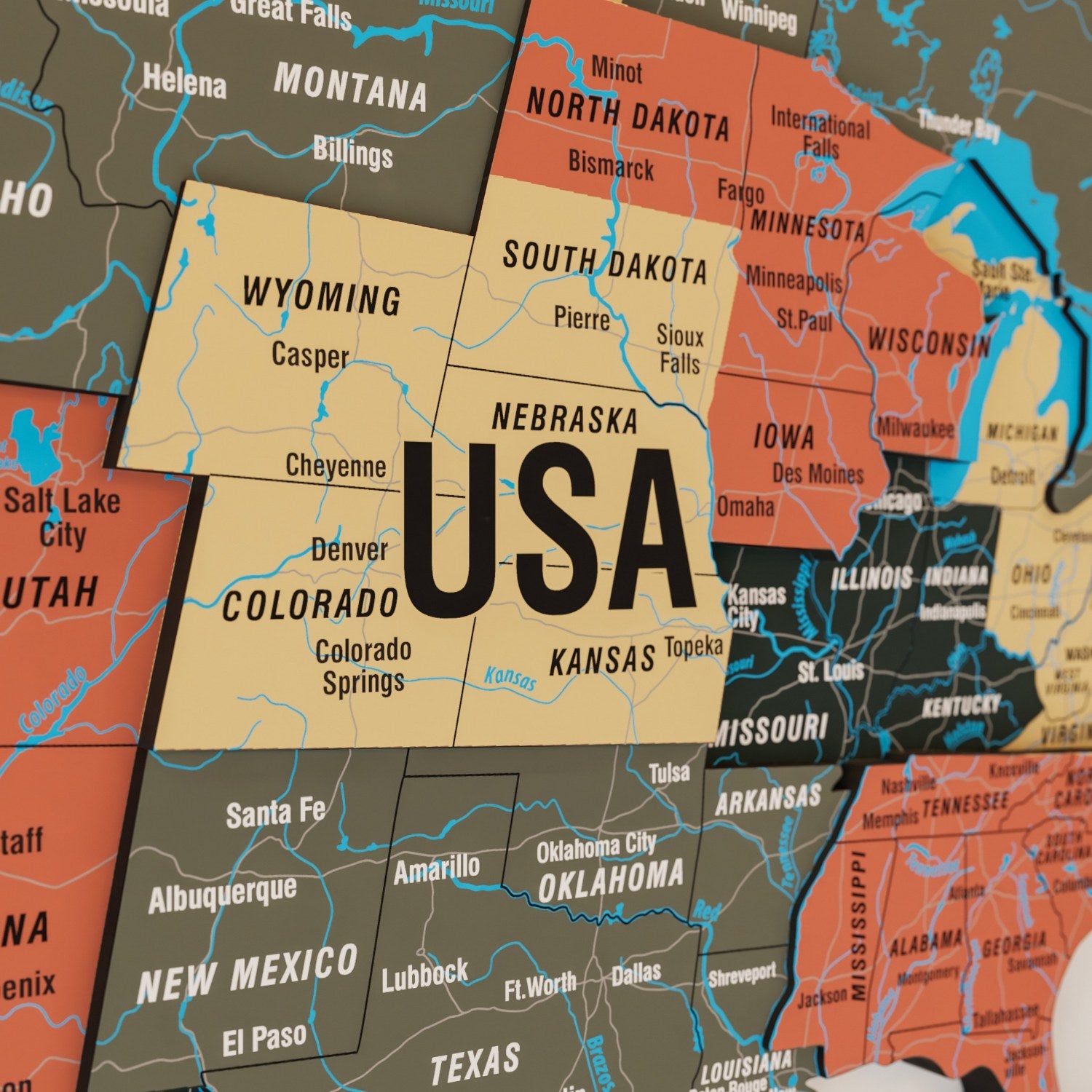 Map of the World Art for Wall, Wood (Sage)