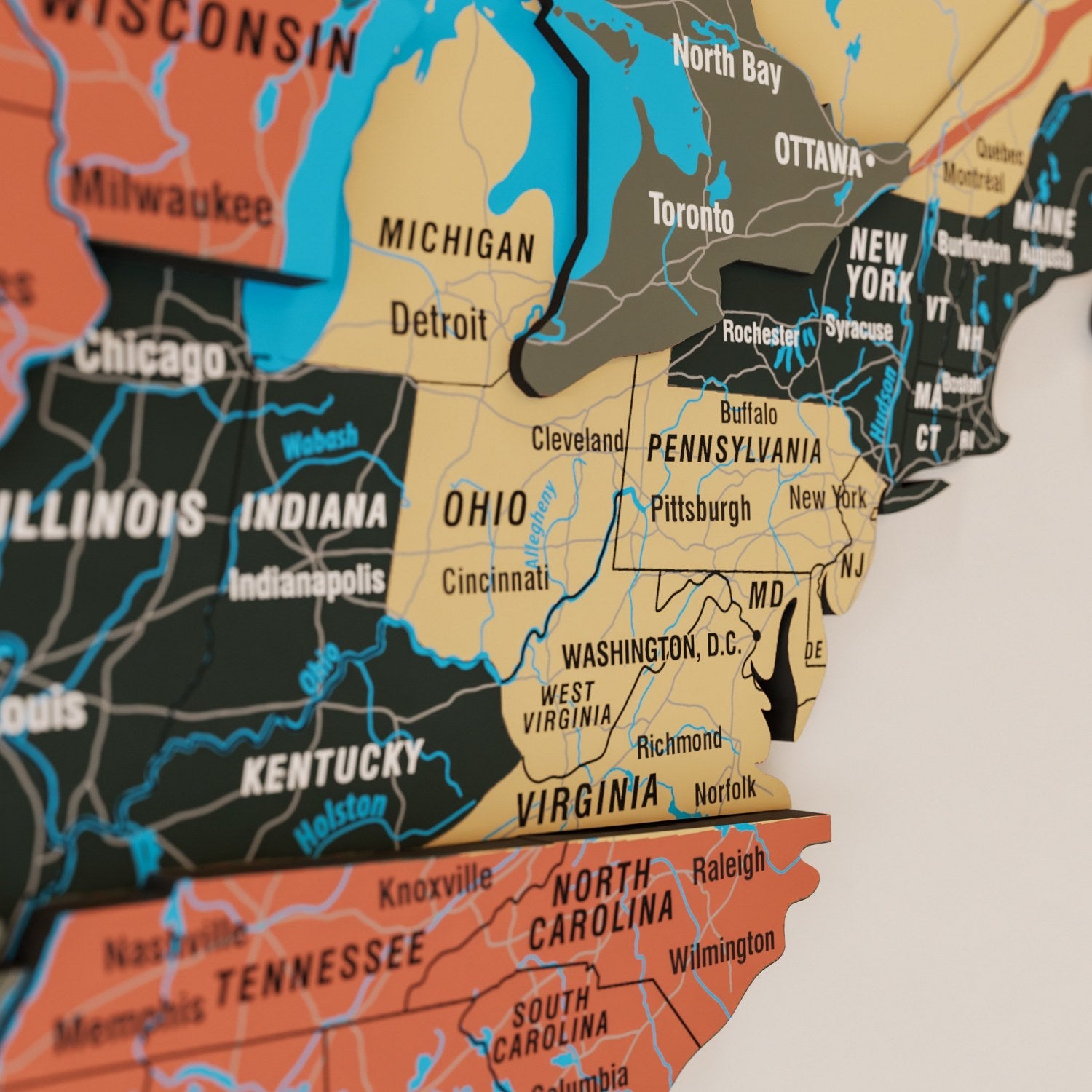 Map of the World Art for Wall, Wood (Sage)