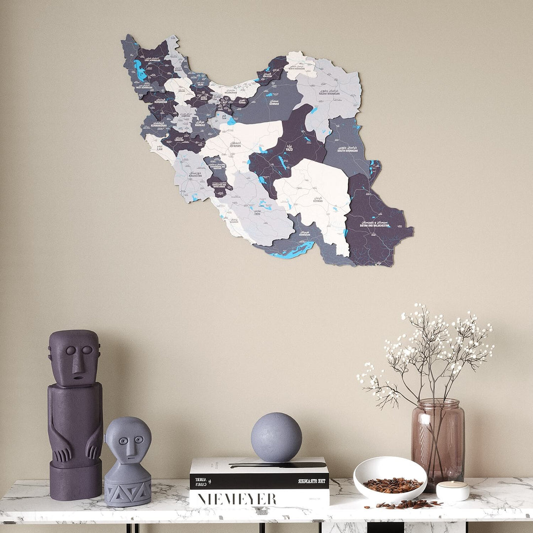 Iran Wooden Wall Map Colorful Flag Edition Decor