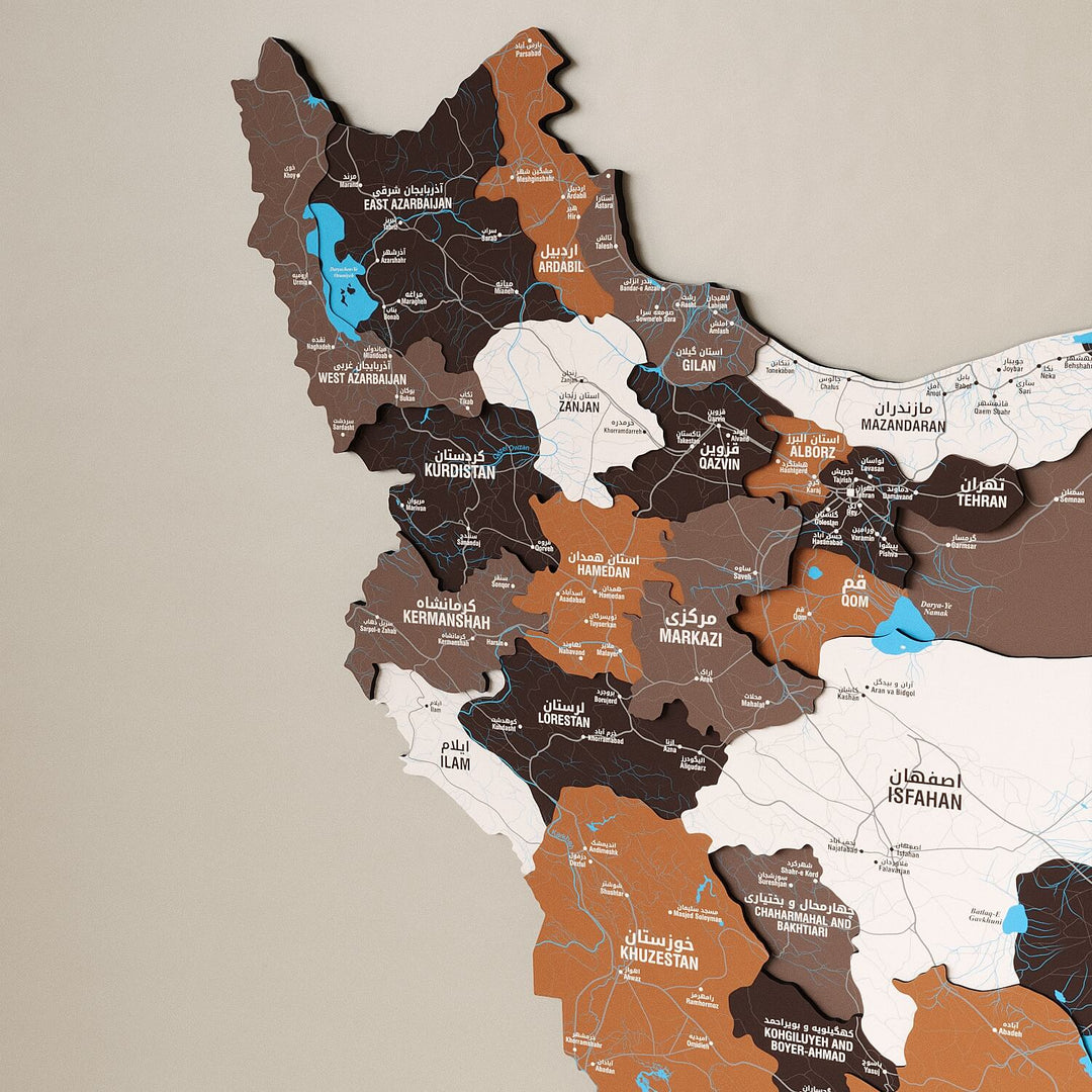 Iran Wooden Wall Map Colorful Flag Edition Decor