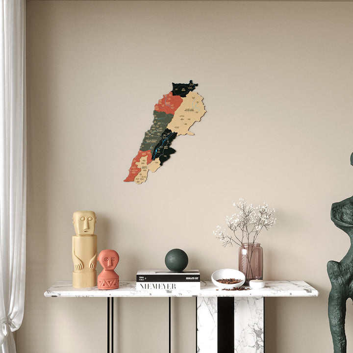 Lebanon Wooden Wall Map Colorful Flag Edition Decor