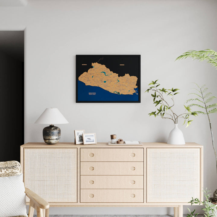 Framed El Salvador Cork Wall Map Decor