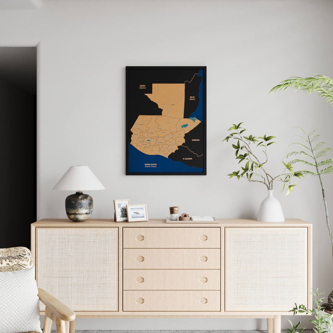 Framed Guatemala Cork Wall Map Decor