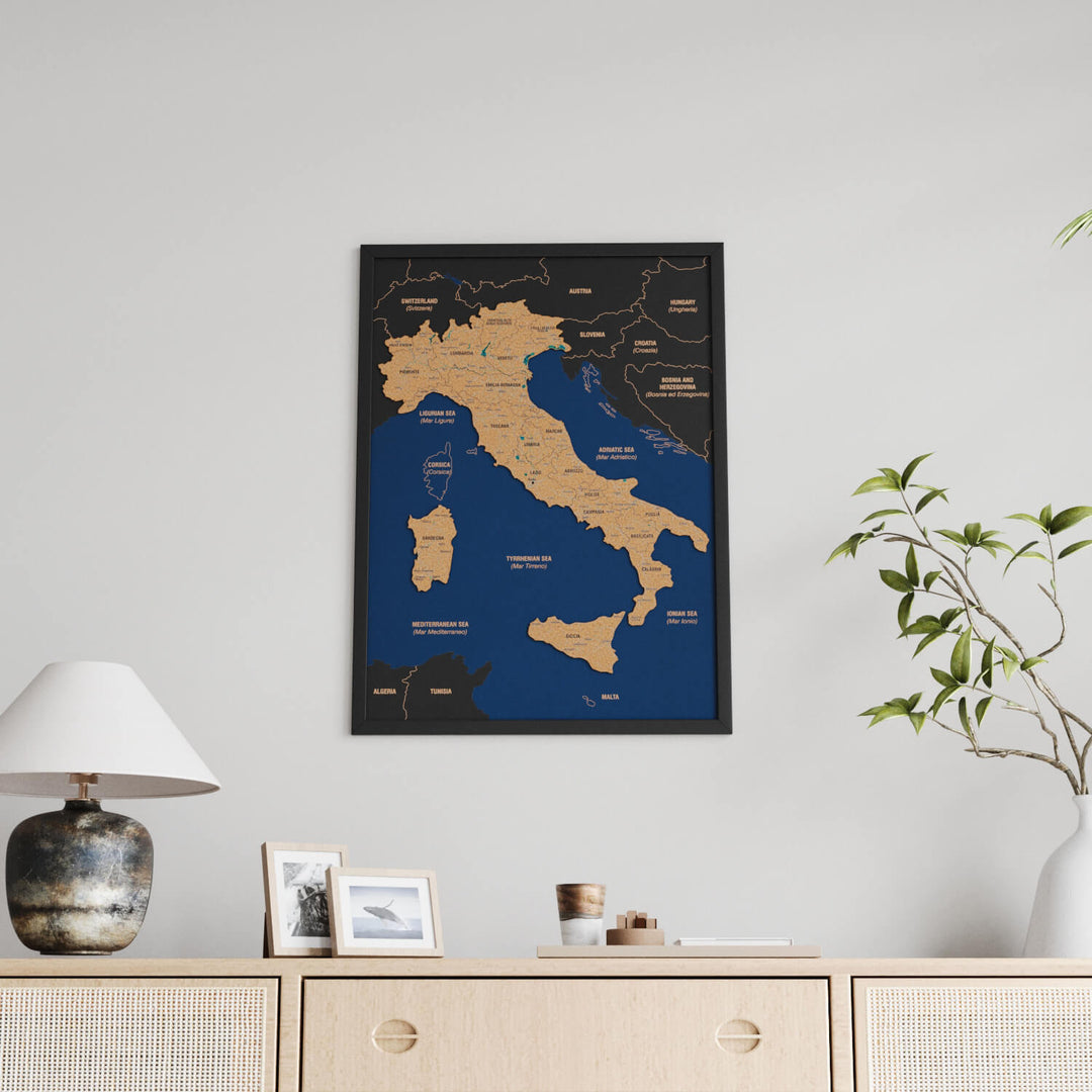 Framed Italy Cork Wall Map Decor