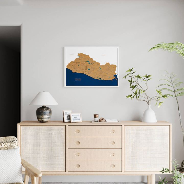 Framed El Salvador Cork Wall Map Decor