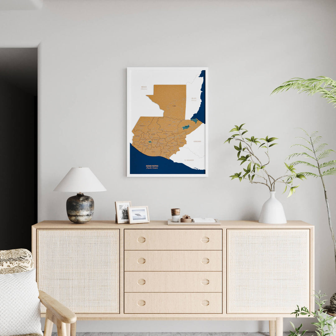 Framed Guatemala Cork Wall Map Decor