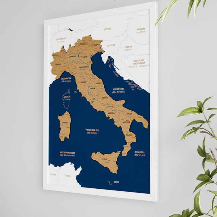Framed Italy Cork Wall Map Decor