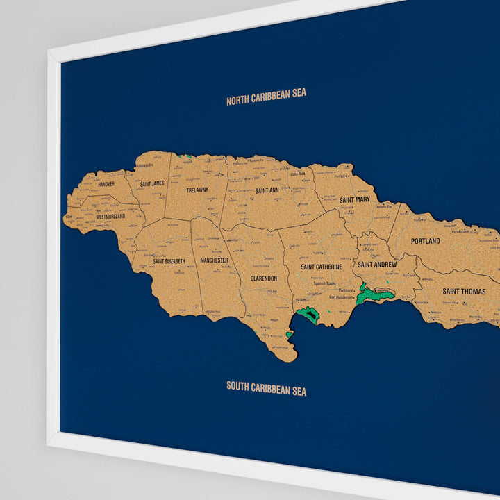 Framed Jamaica Cork Wall Map Decor