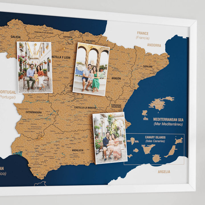 Framed Spain Cork Wall Map Decor