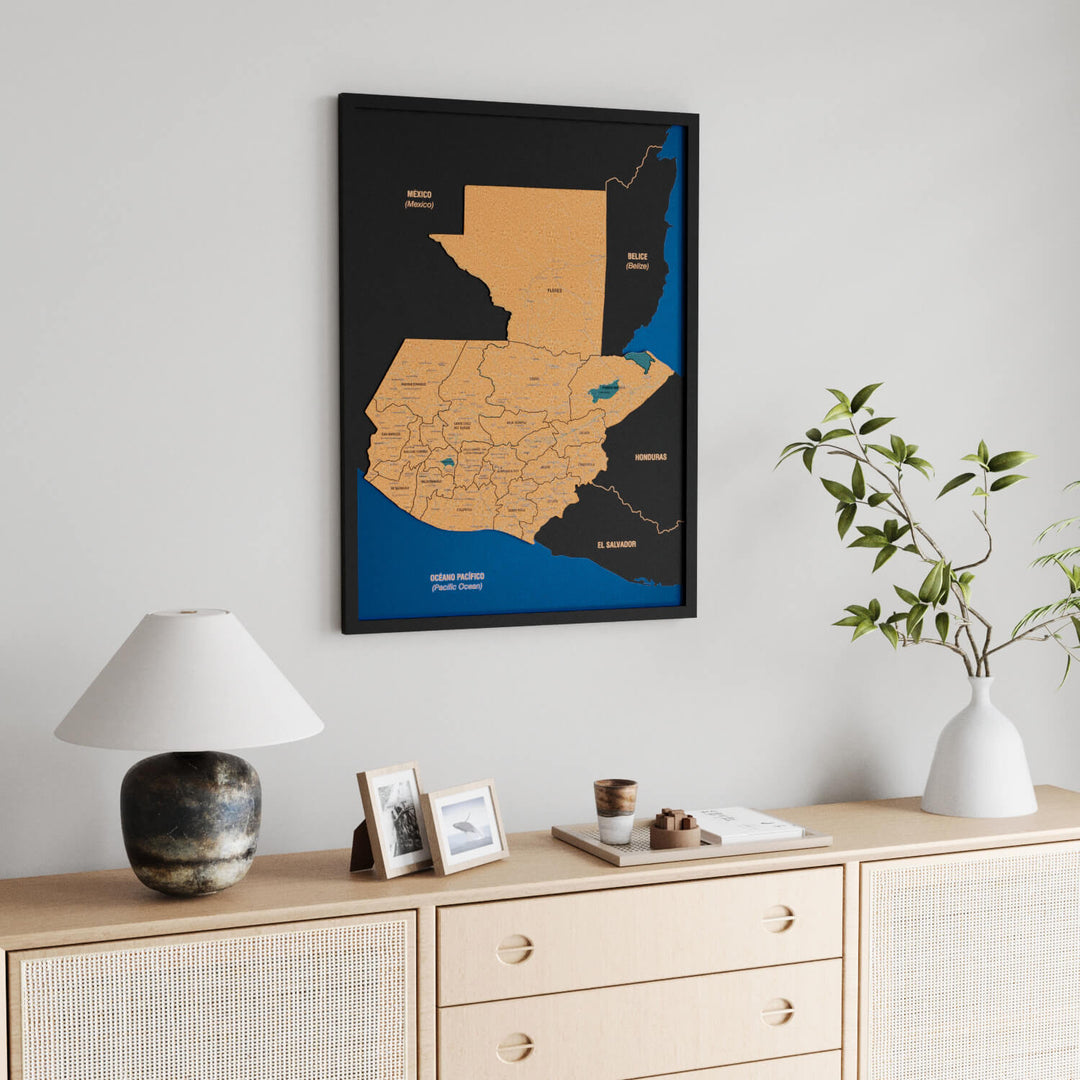 Framed Guatemala Cork Wall Map Decor