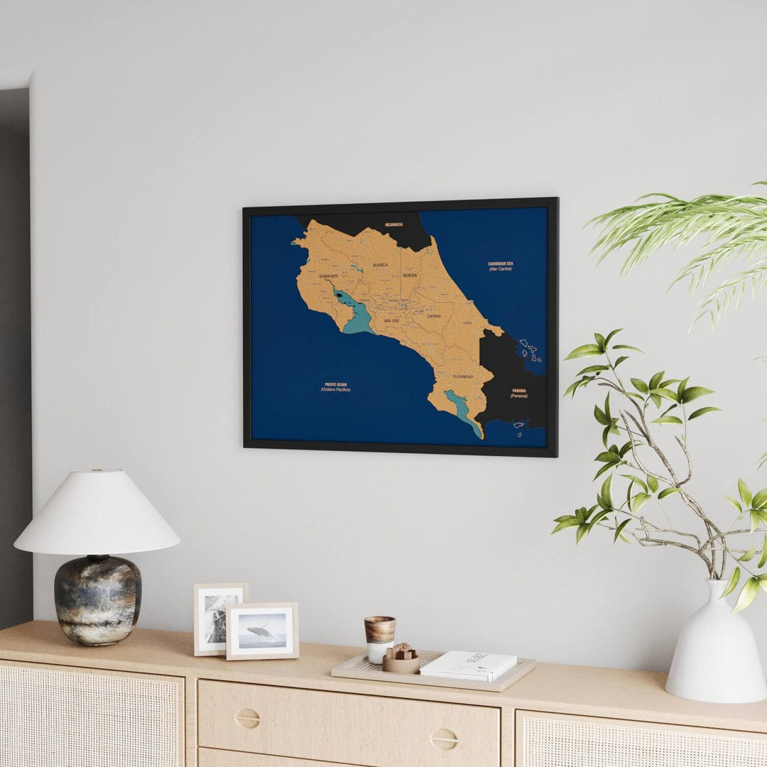 Framed Costa Rica Cork Wall Map Decor