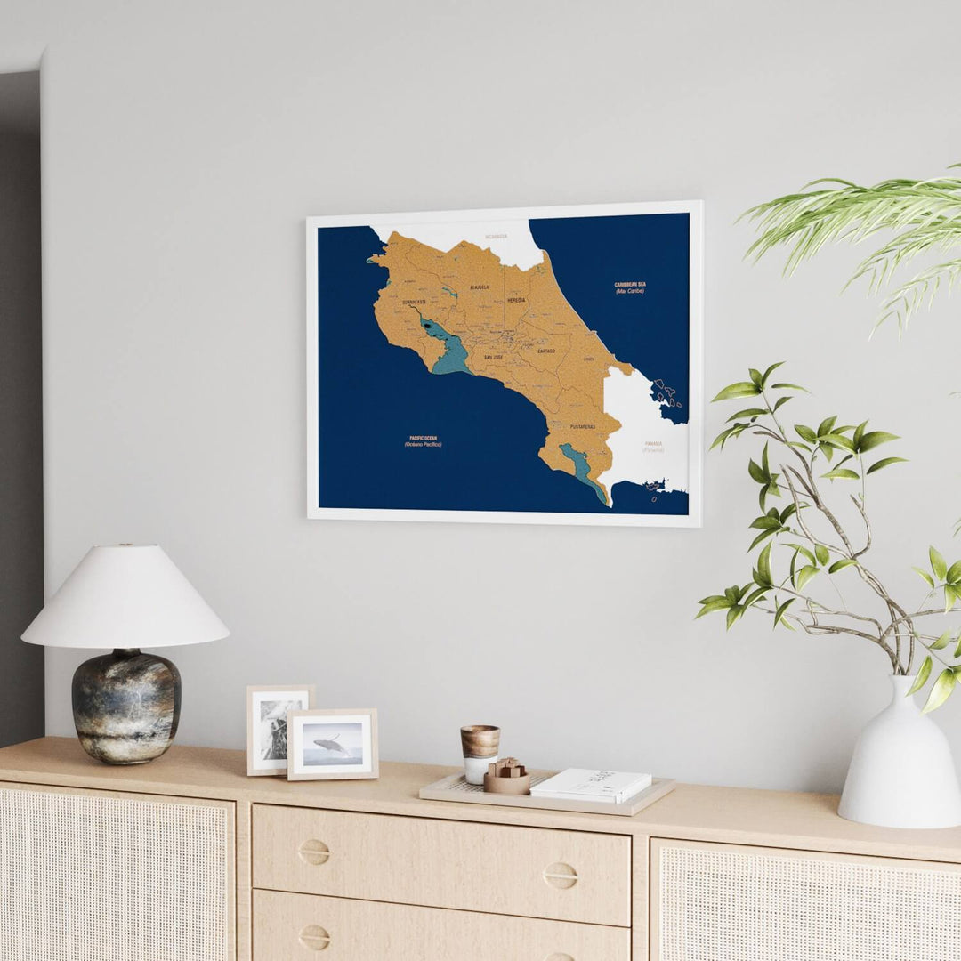 Framed Costa Rica Cork Wall Map Decor