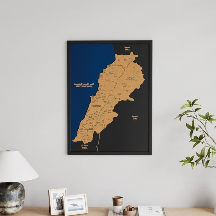 Framed Lebanon Cork Wall Map Decor