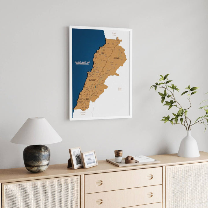 Framed Lebanon Cork Wall Map Decor