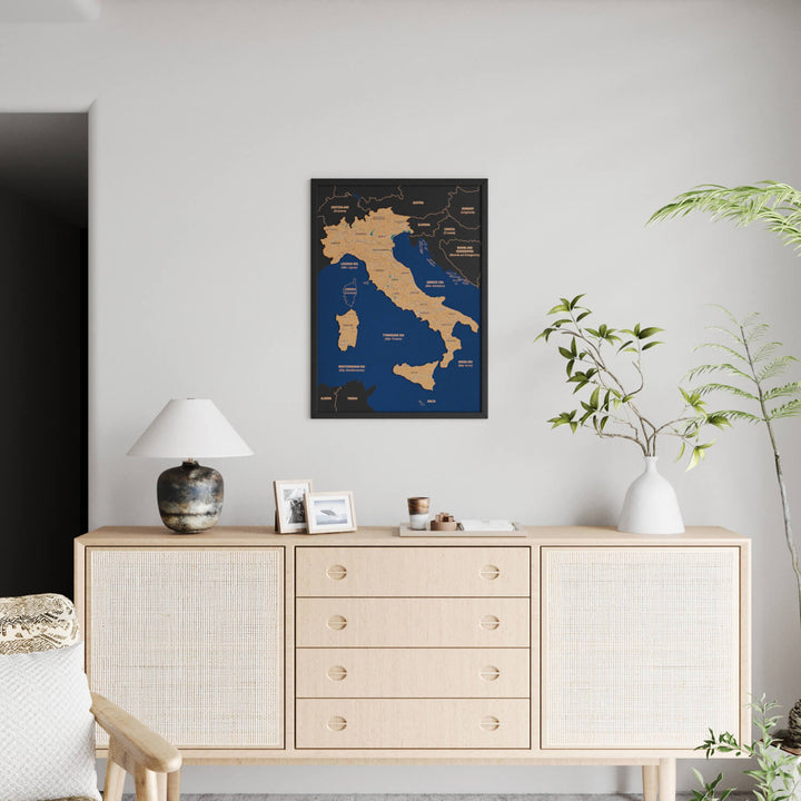 Framed Italy Cork Wall Map Decor