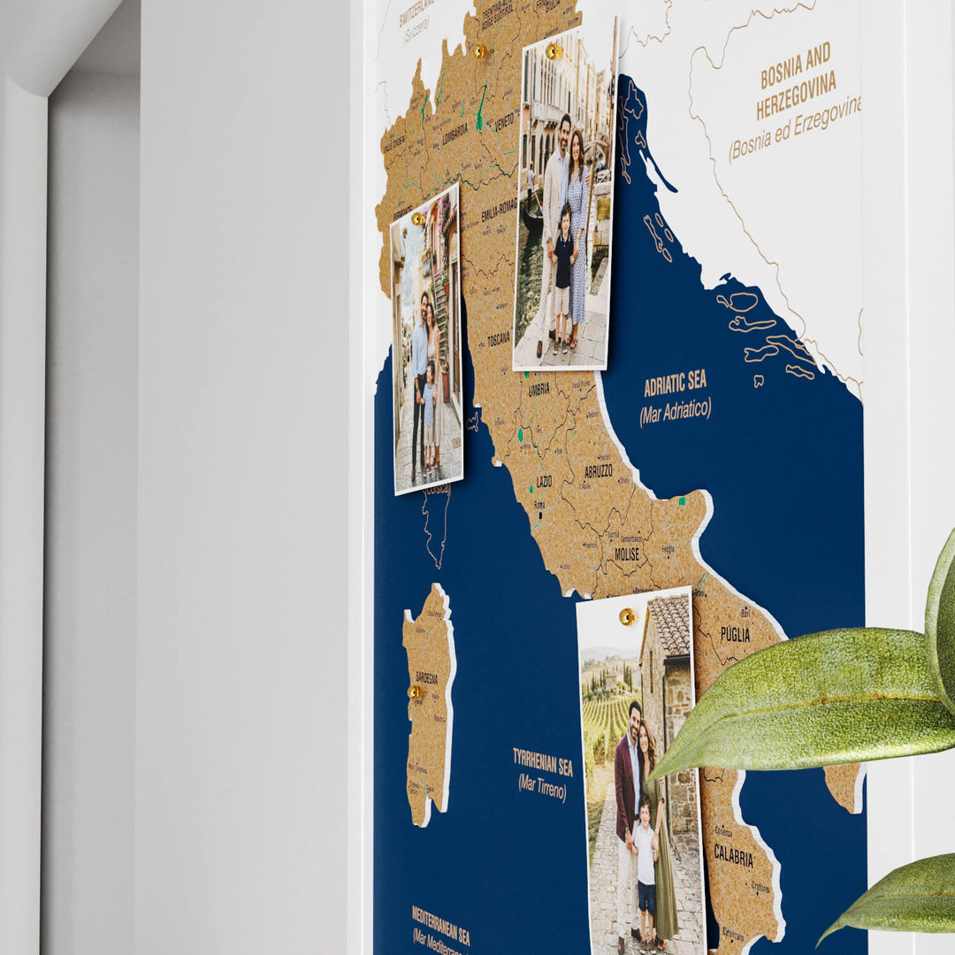 Framed Italy Cork Wall Map Decor