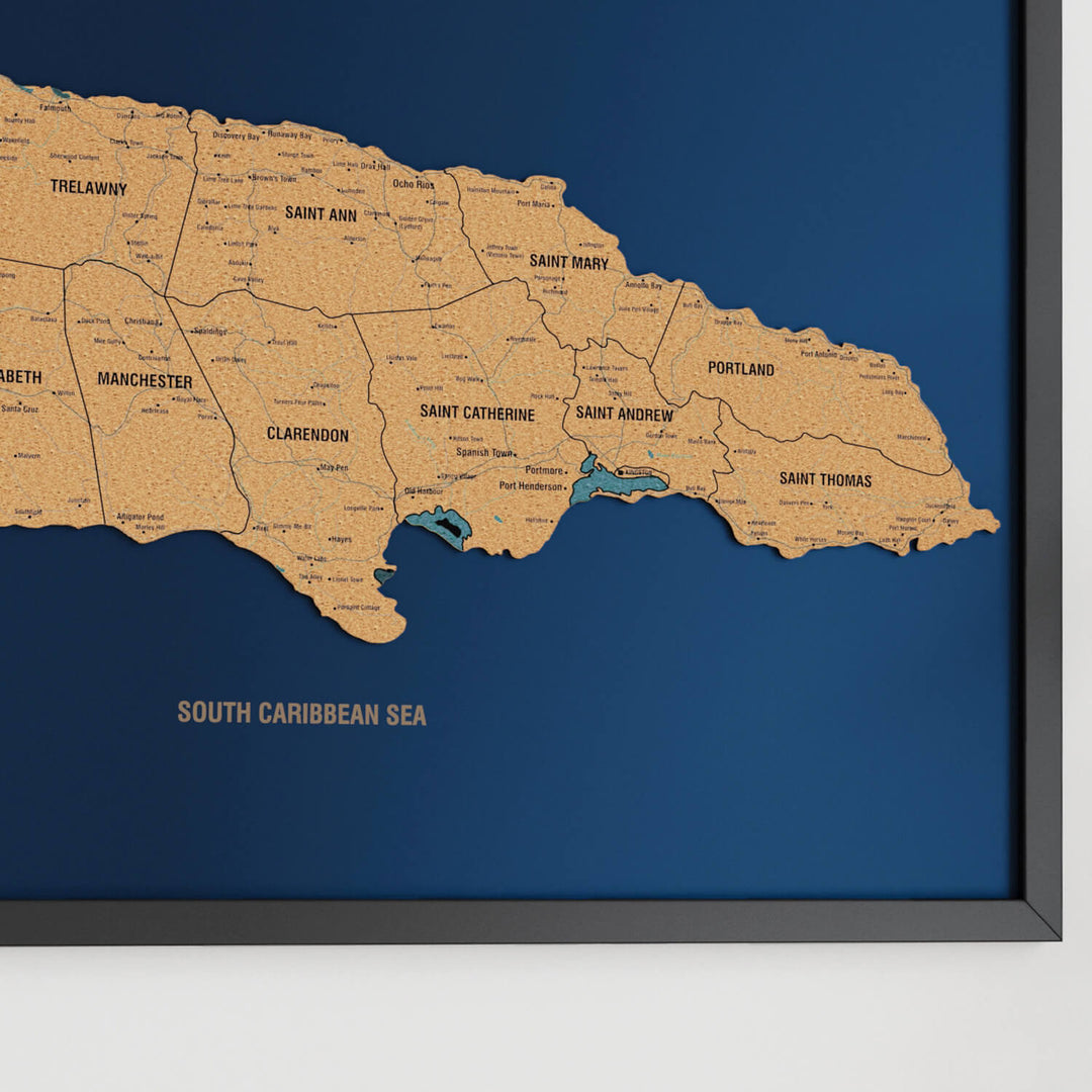 Framed Jamaica Cork Wall Map Decor