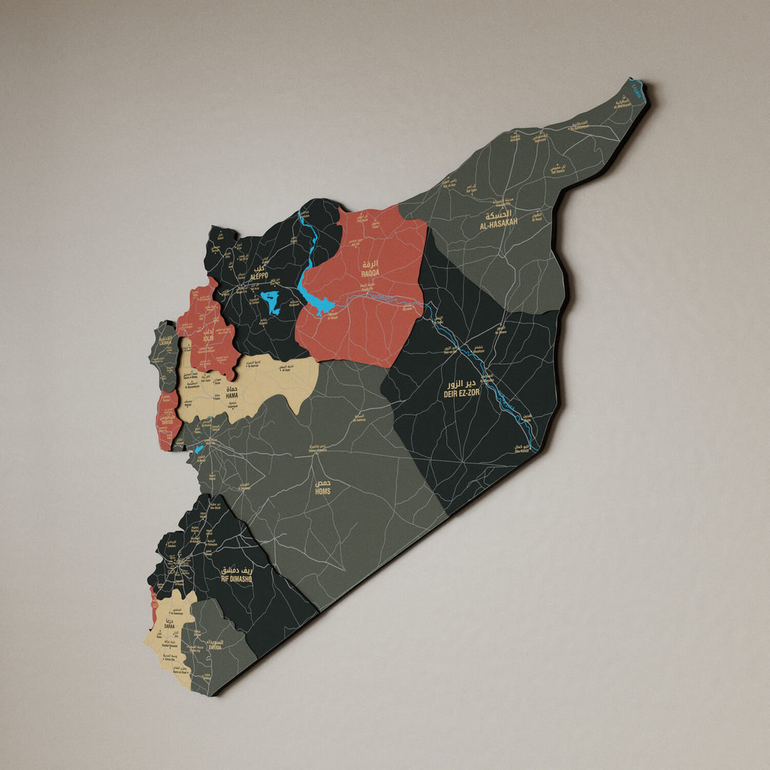 Syrian Wooden Wall Map 3D Art Decor