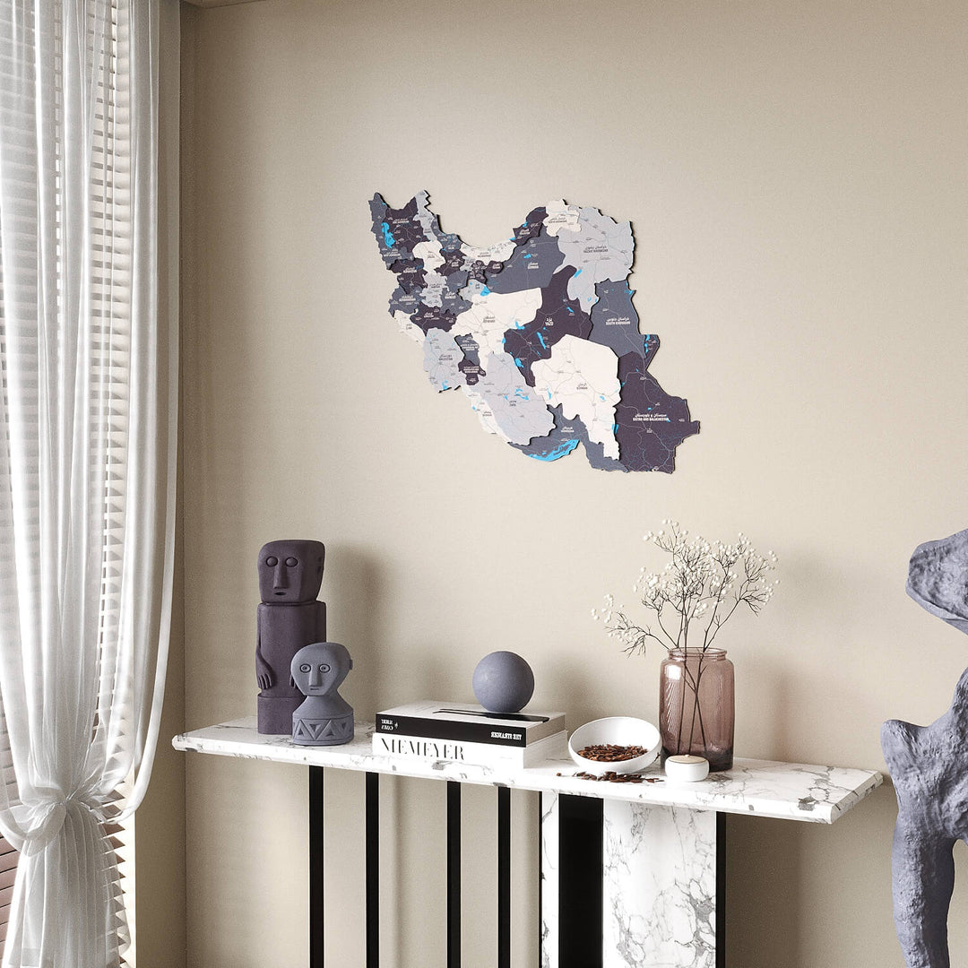 Iran Wooden Wall Map Colorful Flag Edition Decor