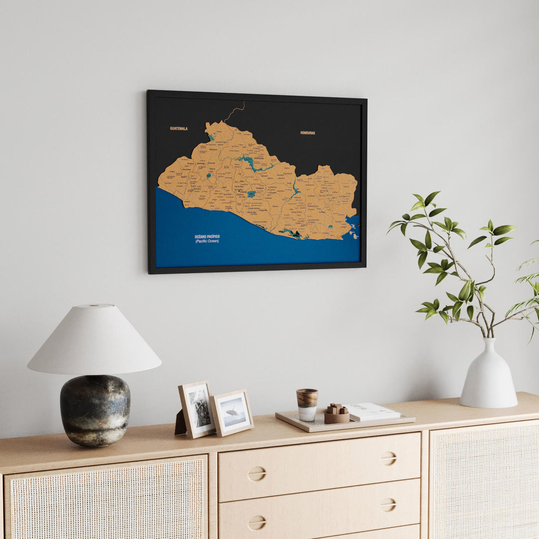 Framed El Salvador Cork Wall Map Decor