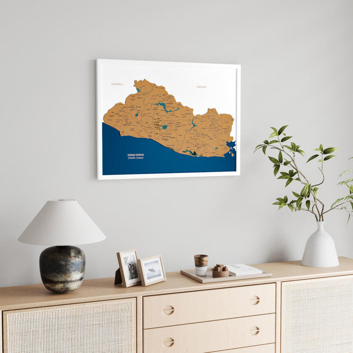 Framed El Salvador Cork Wall Map Decor