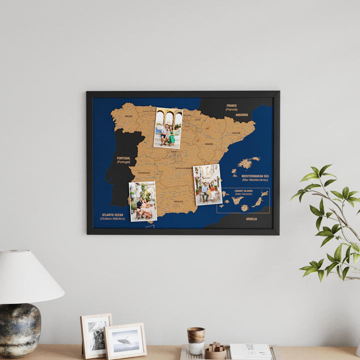 Framed Spain Cork Wall Map Decor