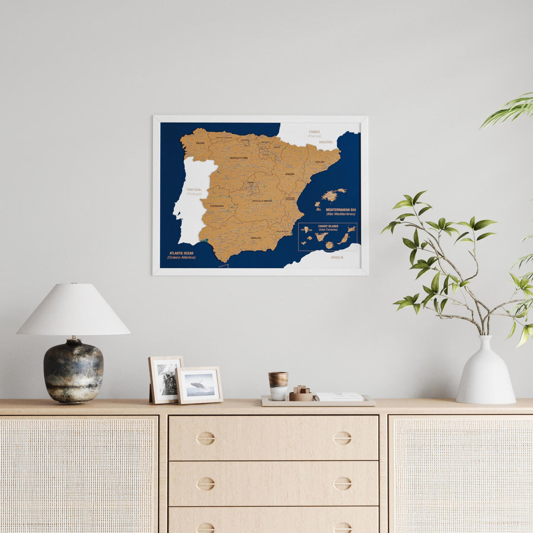 Framed Spain Cork Wall Map Decor