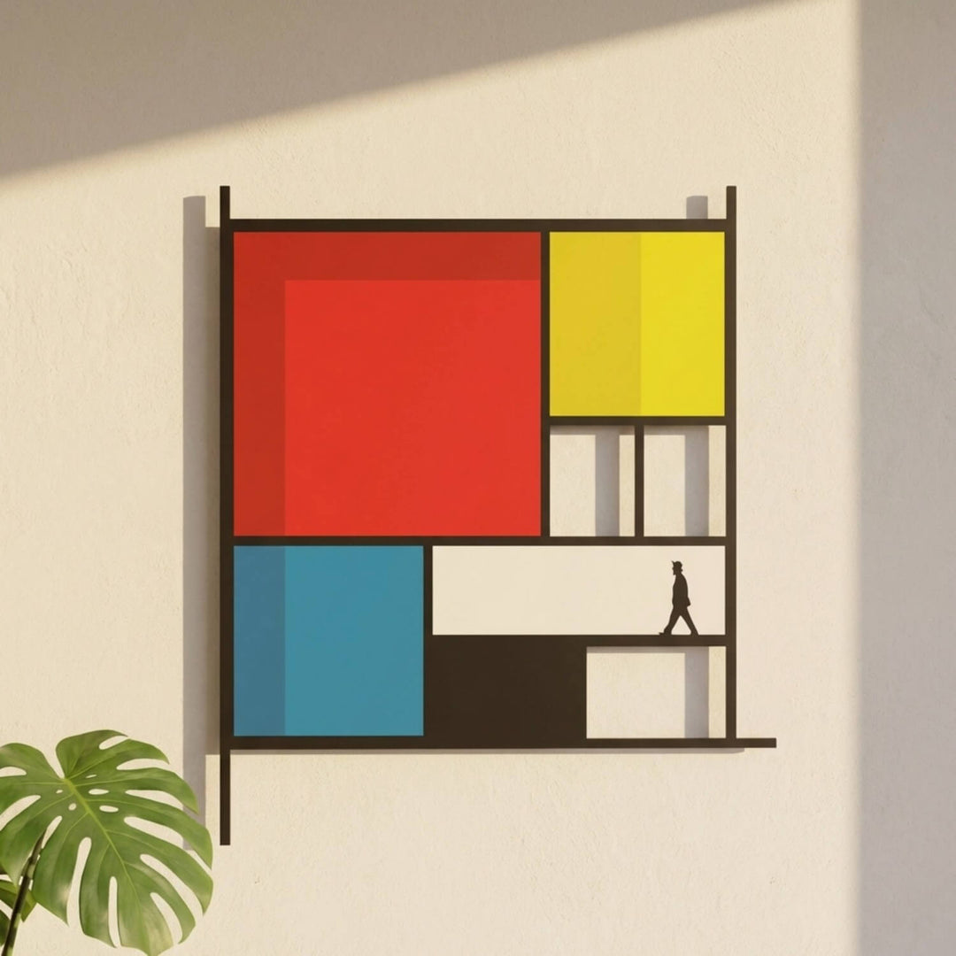 Close-up of the red, yellow and blue blocks and black lines