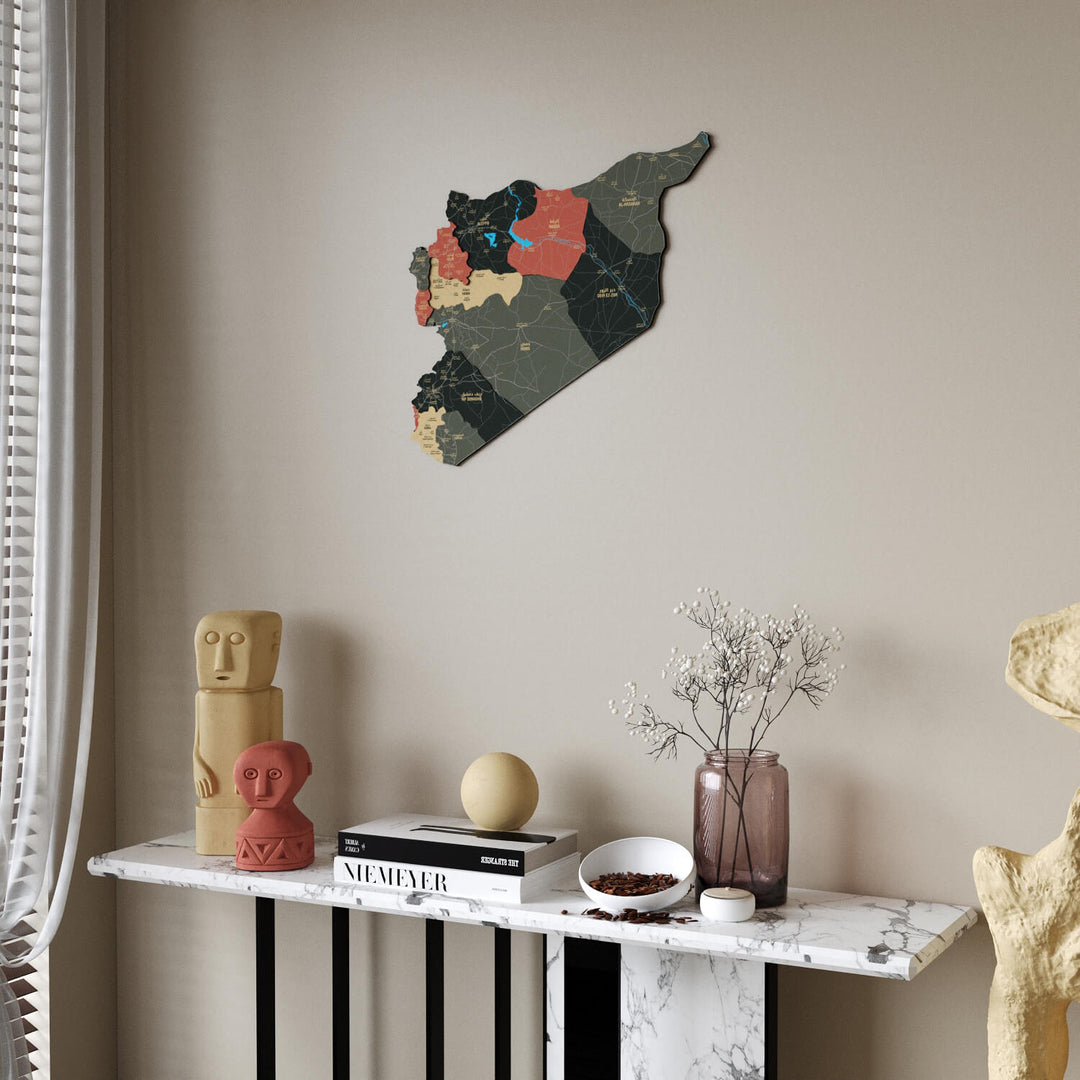 Syrian Wooden Wall Map 3D Art Decor