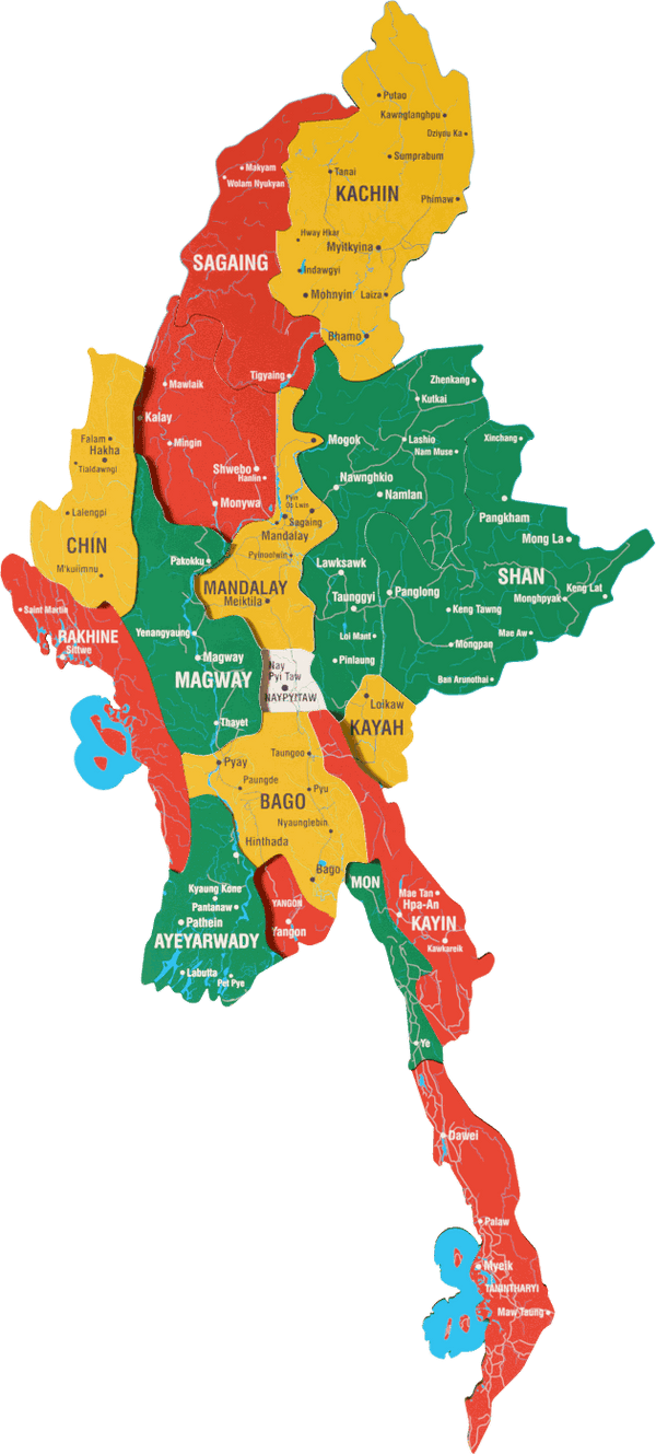 Myanmar Wooden Wall Map - 3D UV Printed Wall Art &mdash; size  shown to scale on a 4.2 metre wall