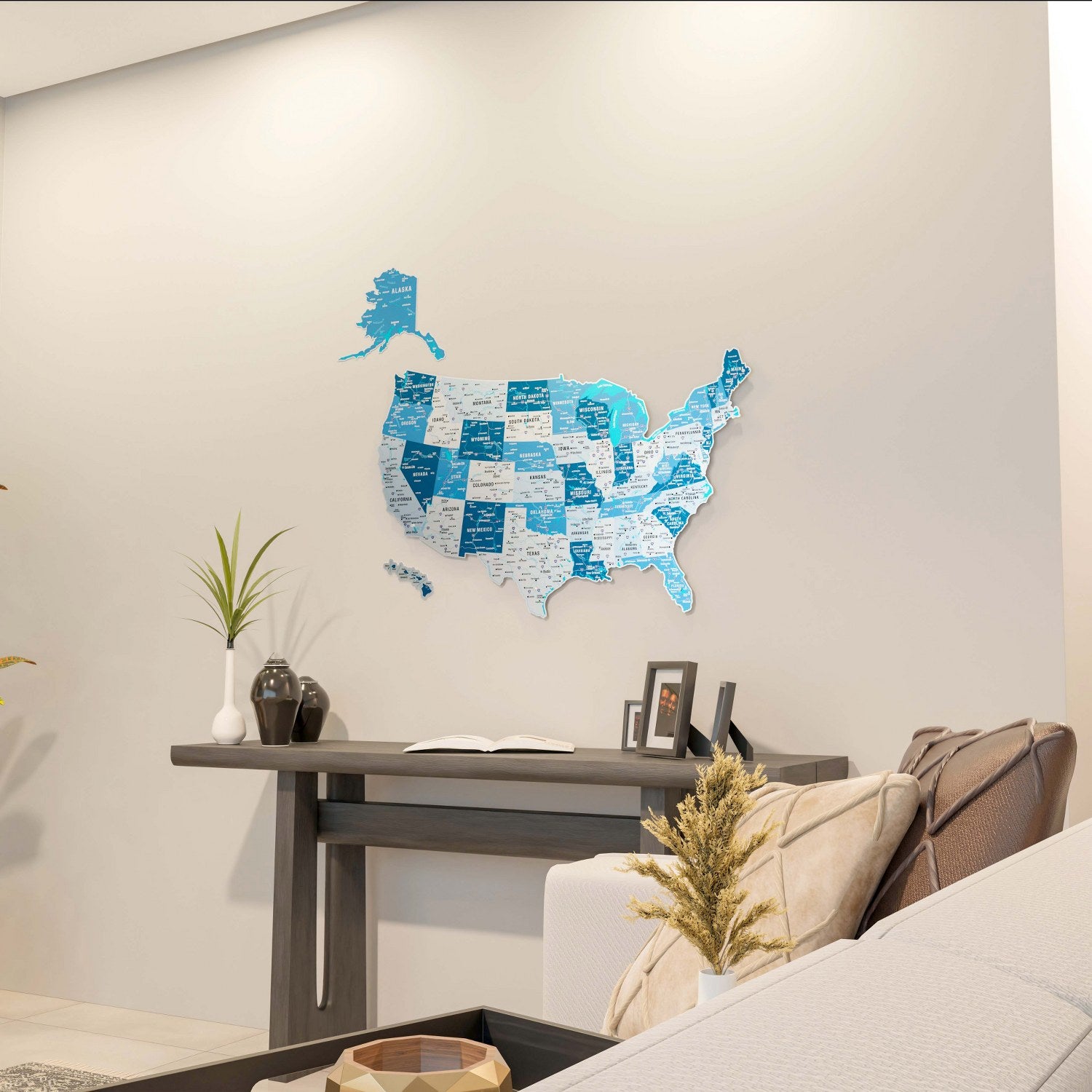 Navy Metal USA Map with States - UV Printed Wall Art