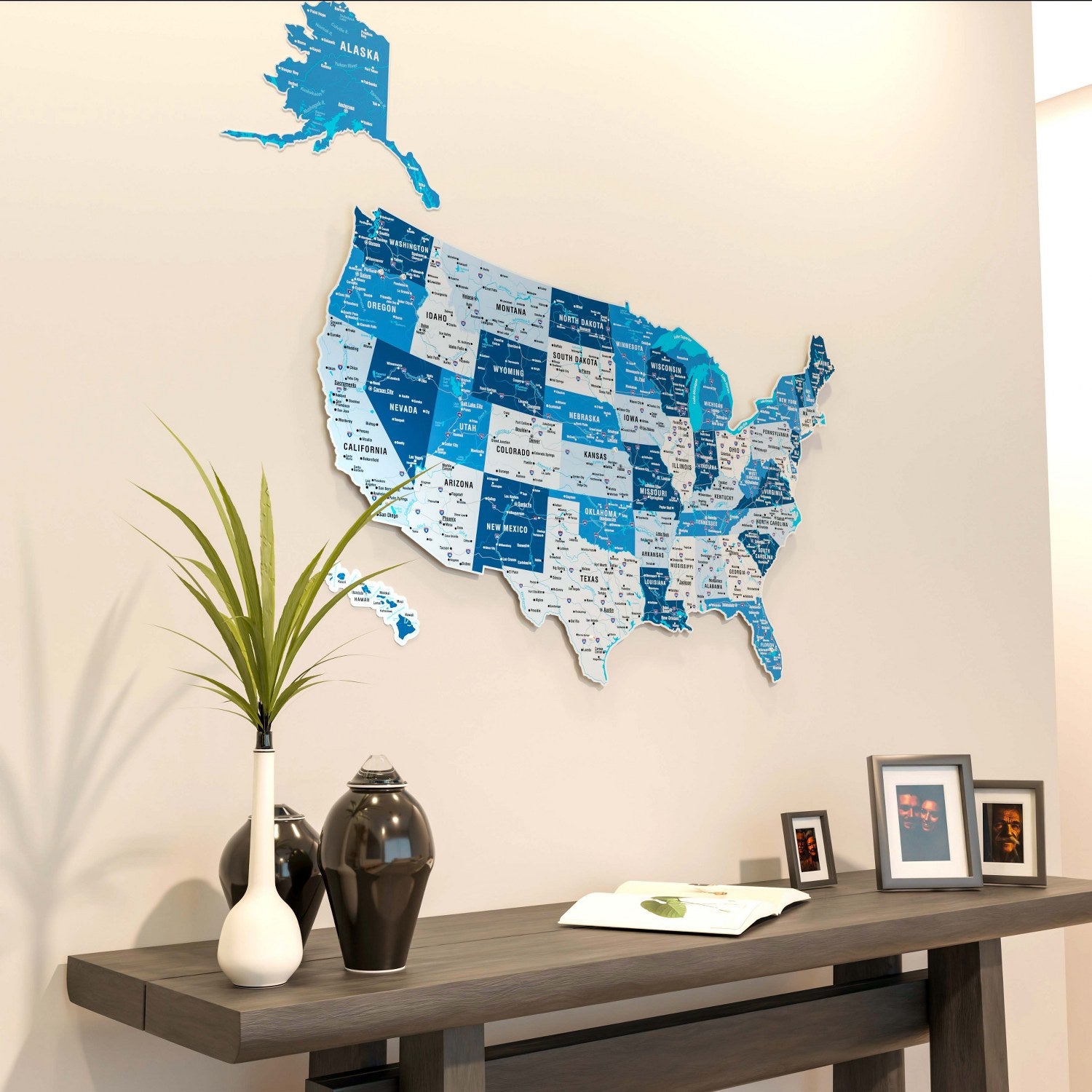 Metal Wall Map of The United States - Navy Colors UV Print
