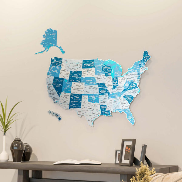 Navy Metal USA Map with States - UV Printed Wall Art