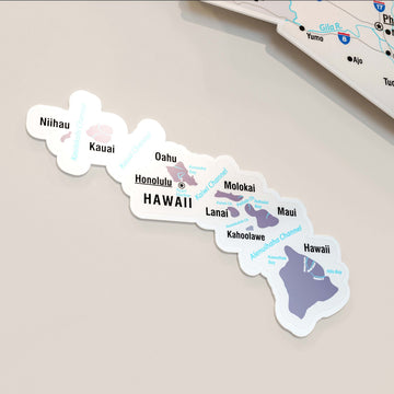 Close-up of the Hawaii island panel of the Nimbus metal USA wall map with Oahu, Maui and Honolulu labels