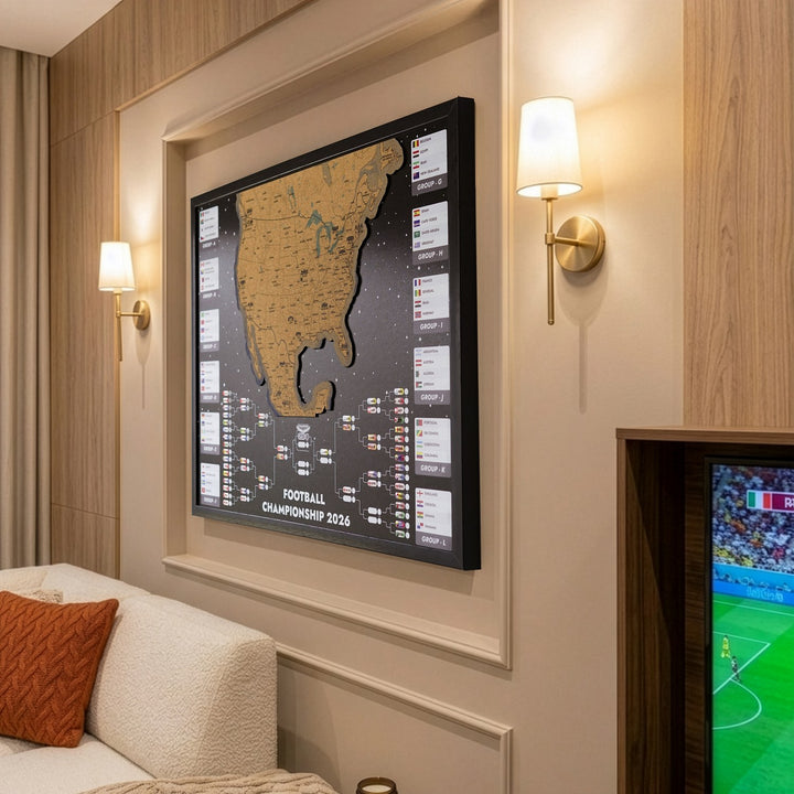Framed 2026 World Cup Cork Map - Interactive Tournament Bracket