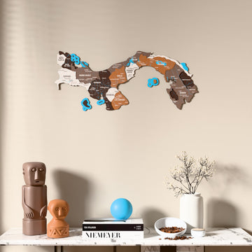 Soil Panama wooden wall map above a marble console, front view