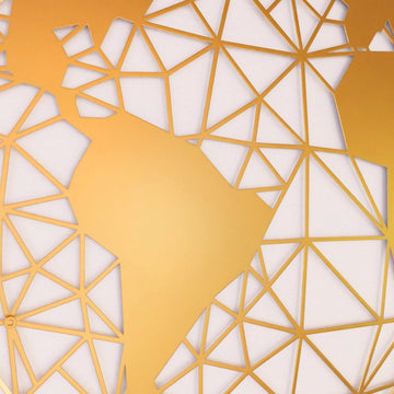 Close-up of the gold polygon world map, South America and mesh detail
