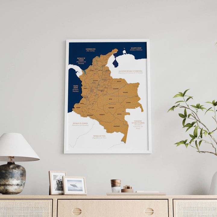 Framed Colombia Cork Map Wall Decor