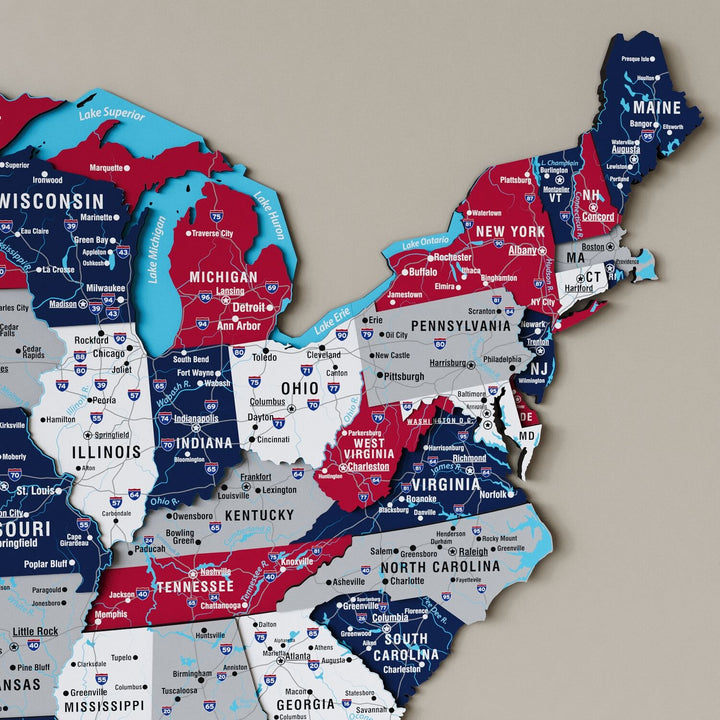 USA Wooden Wall Map Flag Colored Premium Wood Wall Decor
