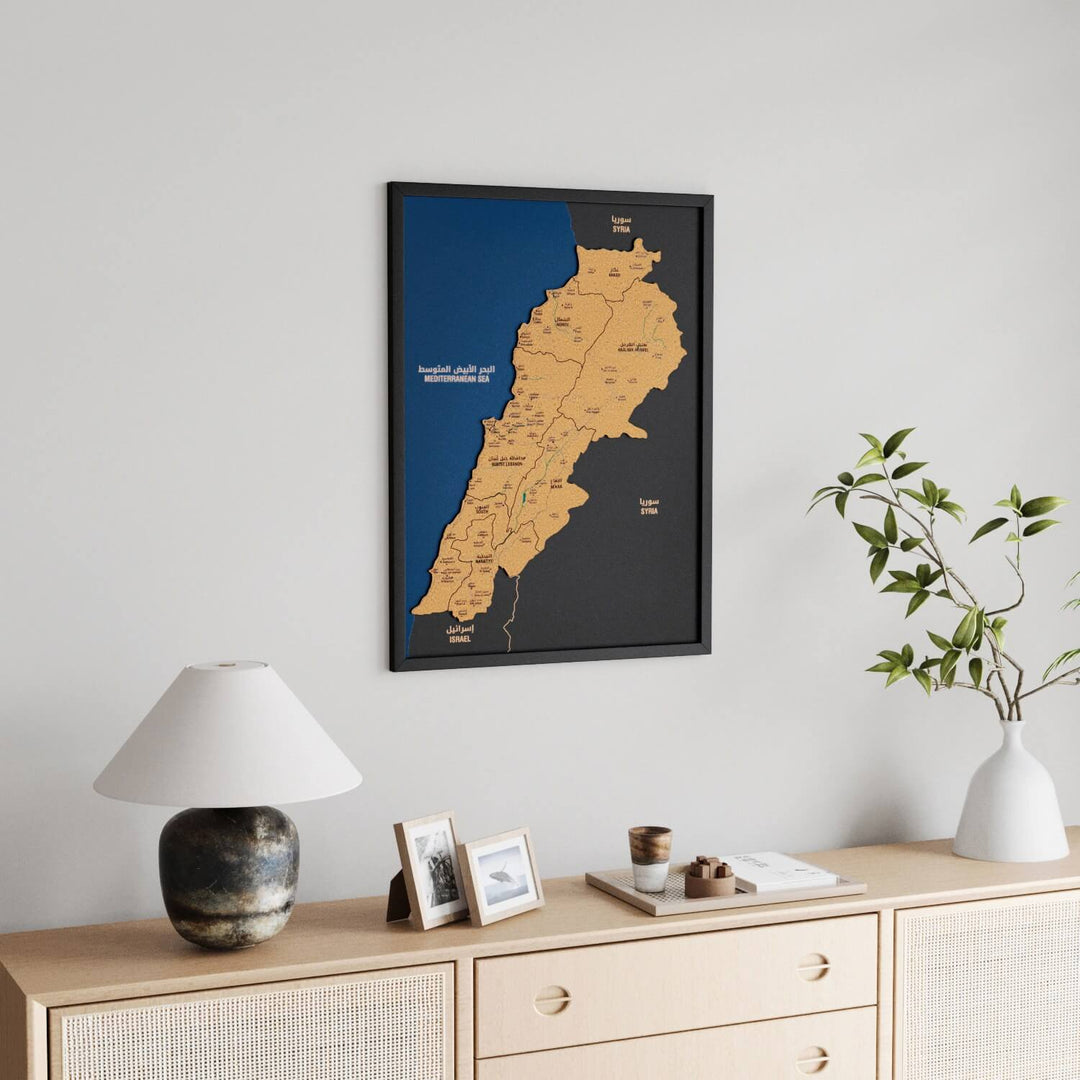 Framed Lebanon Cork Wall Map Decor