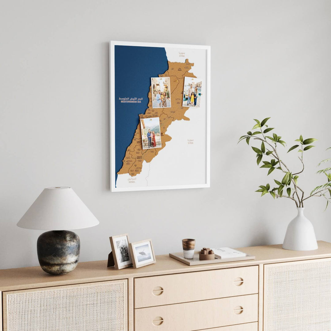 Framed Lebanon Cork Wall Map Decor