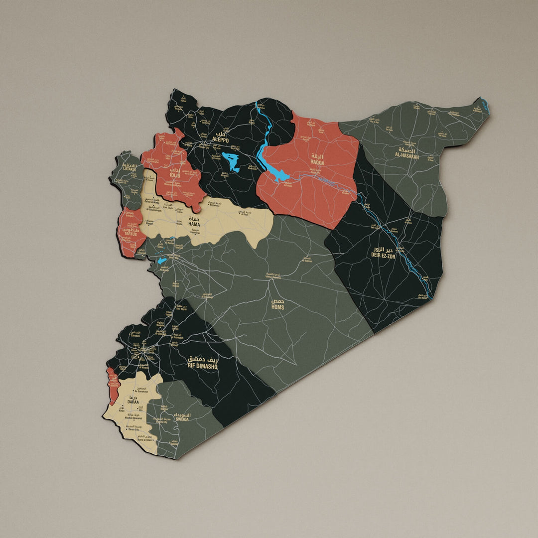 Syrian Wooden Wall Map 3D Art Decor
